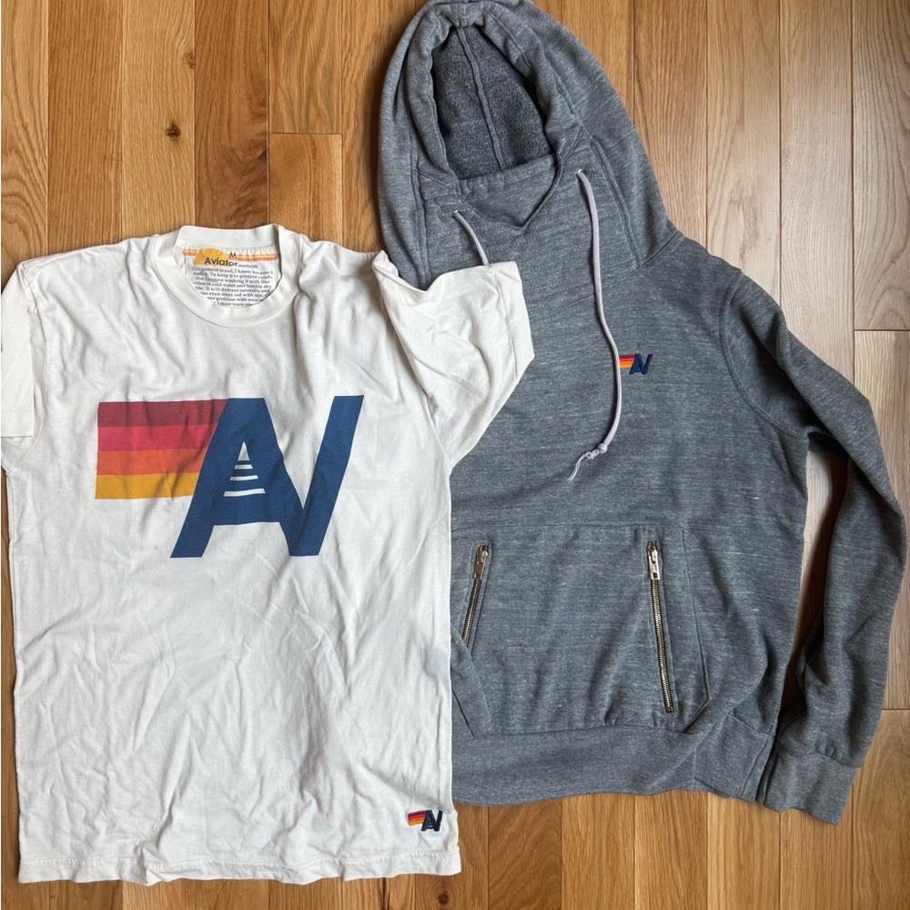 Aviator Nation Bundle Ninja Hoodie and White Logo Graphic Tee Medium